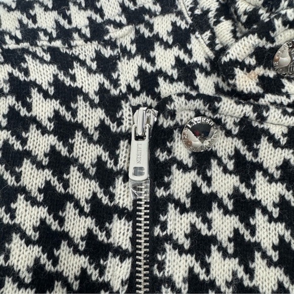Lauren Ralph Lauren Black White Houndstooth Lambswool Moto Jacket Size M - Picture 9 of 12